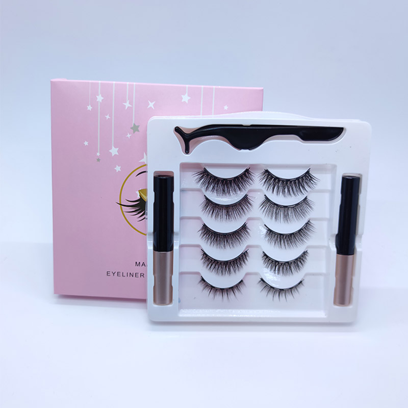 Kit Bulu Mata Magnetik Berkilau Dengan Kit Eyeliner 5 Pasang 5 Riasan Bulu Mata Berbeda